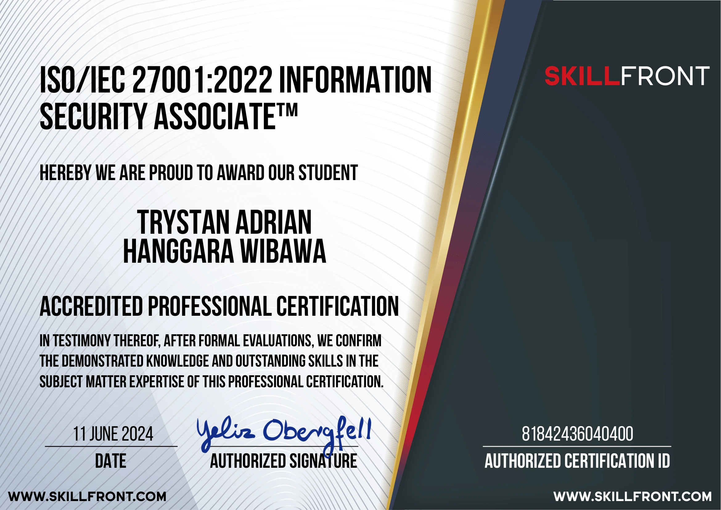 ISO/IEC 27001:2022 Information Security Associate certificate