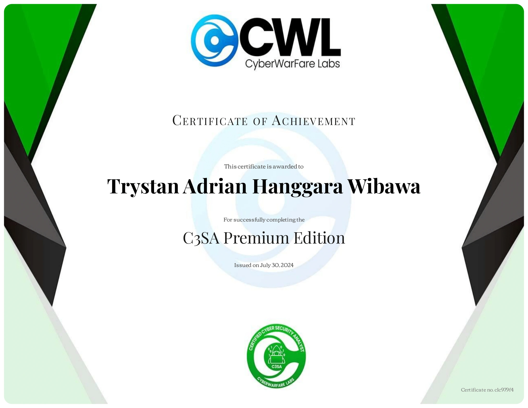 Certified Cyber Security Analyst certificate