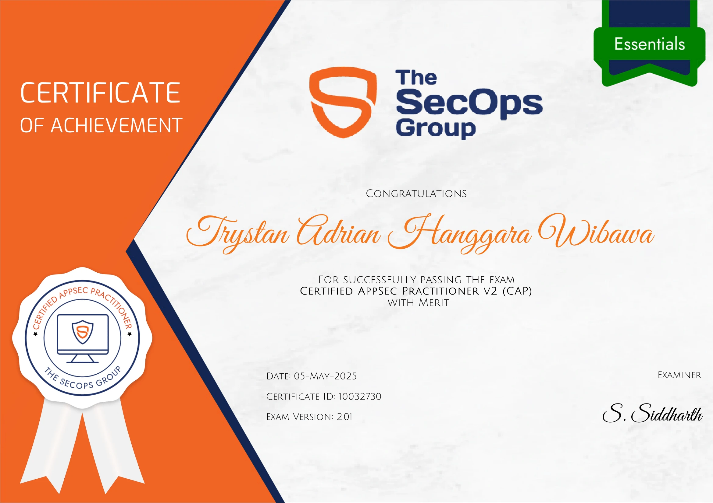 Certified AppSec Practitioner v2 with Merit certificate