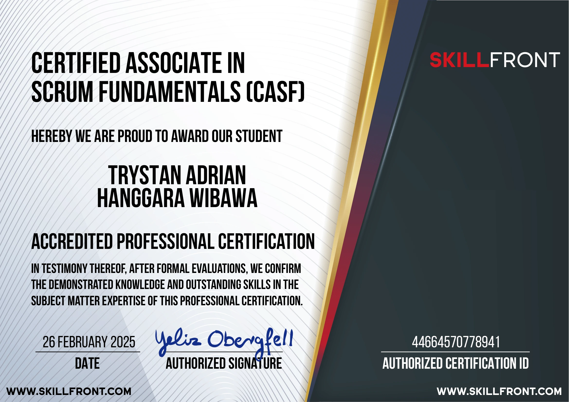 Certified Associate in Scrum Fundamentals certificate