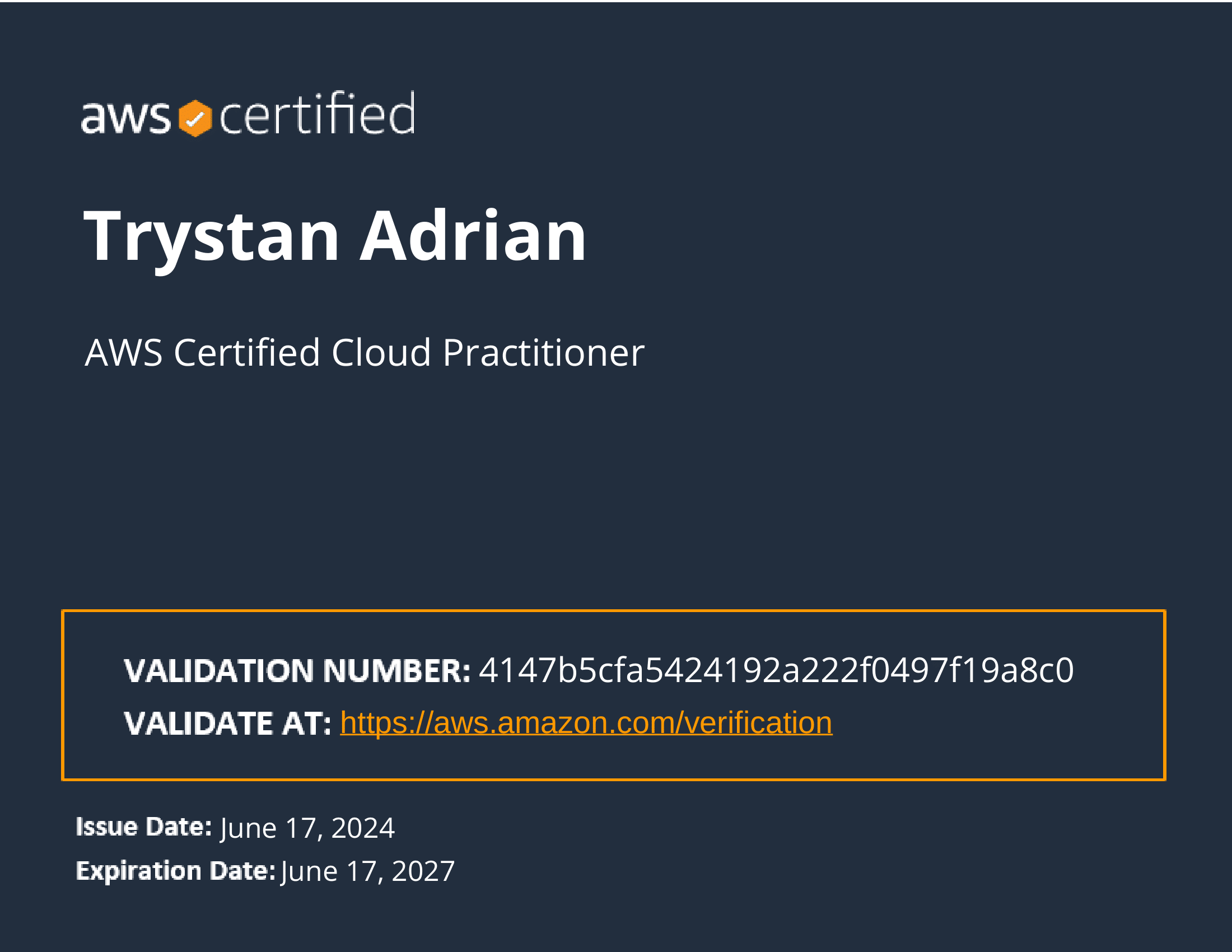 AWS Certified Cloud Practitioner certificate