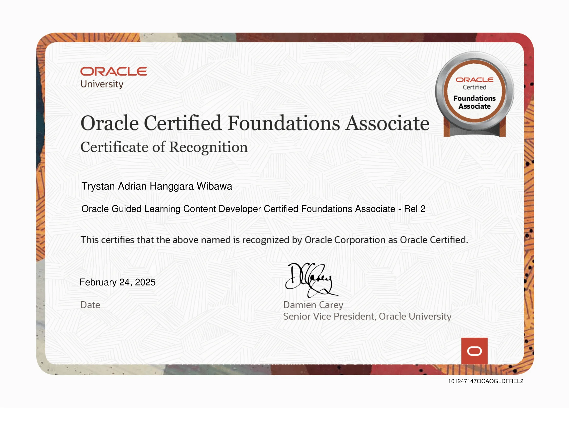 Oracle Guided Learning Content Developer certificate